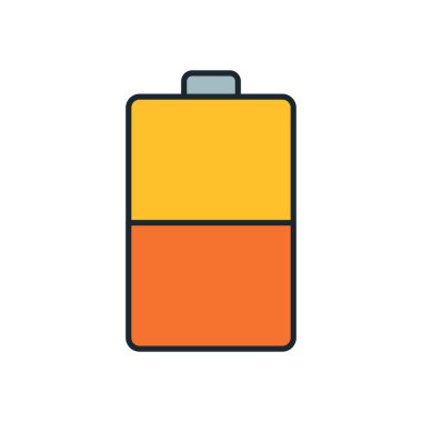 Renkli Batarya Simgesi Elektronik, Güç Kullanımı ve Şarj Konsepti Orta Enerji Seviyesini Temsil Ediyor