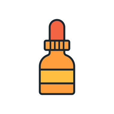 Çizgi film tarzında renkli ilaç damlatıcısı kutusu beyaz üzerine izole edilmiş