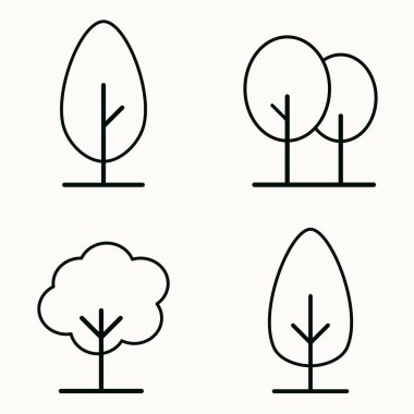 Modern asgari doğa illüstrasyon tarzında farklı şekil ve tarzlara sahip ağaç simgeleri kümesi