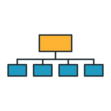 Renk kodlu dikdörtgenler ve bağlantı çizgileri ile iş yönetimi seviyelerini gösteren en düşük vektör akış şeması