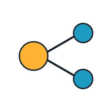 Canlı sarı ve cyan renklerinde geometrik bağlantılı düğümlere sahip sosyal medya paylaşım simgesi