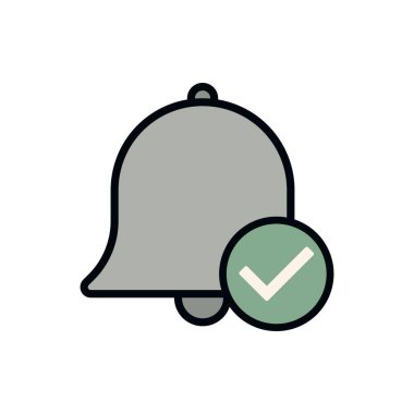 Gri ve yeşil renklerde onay denetimi simgesi olan uyarı zili, izole edilmiş vektör