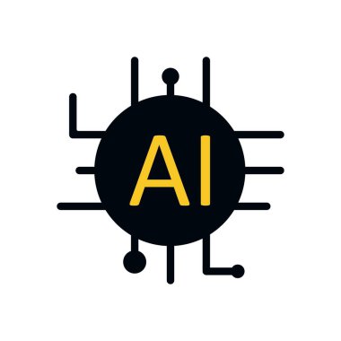 Siyah ve sarı renkli fütüristik teknoloji tasarımı olan minimalist yapay zeka mikroçip çizimi