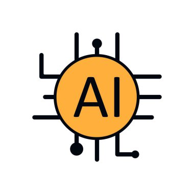 Kalın devre ve turuncu çekirdek merkezli minimalist yapay zeka mikroçip çizimi