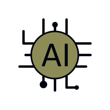 Düz stil yapay zeka mikroçip logosu zeytin rengi ve siyah teknoloji devre tasarımı içeriyor