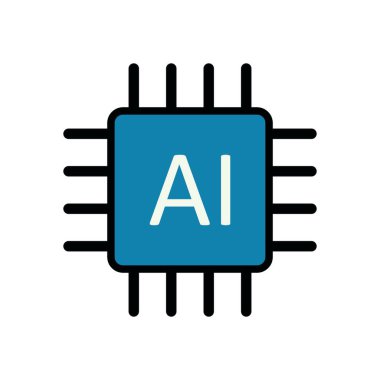Mavi Yapay Zeka İşlemcisi Dijital İcat ve Gelecek Teknolojisi Simgesi