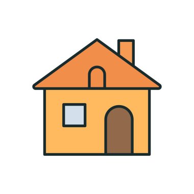 Sıcak renk paleti, tavan arası penceresi ve klasik mimari tasarımı olan basit bir banliyö ev sembolü