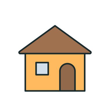 Tek pencereli ve yuvarlak ahşap kapılı minimalist renkli ev çizimi