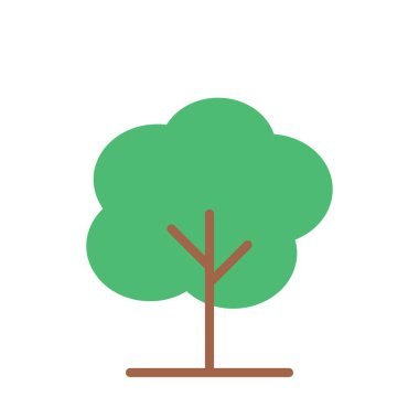 Basit Şekiller, Katı Renkler ve Yatay Yer Çizgisi Vurgusu ile Şekillendirilmiş Ağaç Sembolü