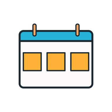 Temiz bir düz vektör tasarımında dikdörtgen tarih işaretleri içeren renkli zamanlama veya planlayıcı simgesi