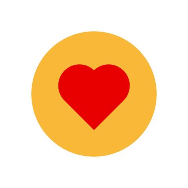 Yuvarlak sarı rengin içindeki kırmızı kalbin modern vektörü ağ ve hareketli elementler için düz biçimdedir.