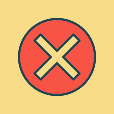 Biçimlendirilmiş Kapalı Simge Canlı Kırmızı Çember içinde Kalın bir Sarı Haç olarak gösterilmiştir. Tipik olarak Dijital Arayüzlerdeki Hata Uyarılarını Göstermek veya Eylemleri Reddetmek için kullanılır