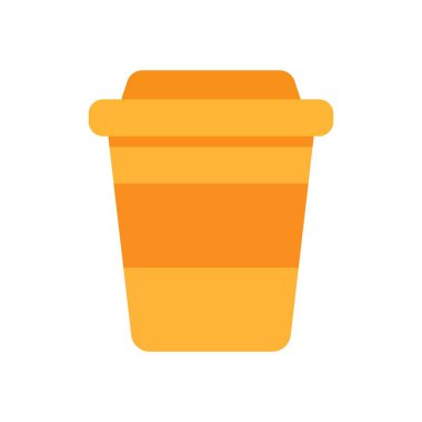 En az düz stil içecek bardağı koyu turuncu çizgili ve sarı kapaklı içecek veya kafe ikonu