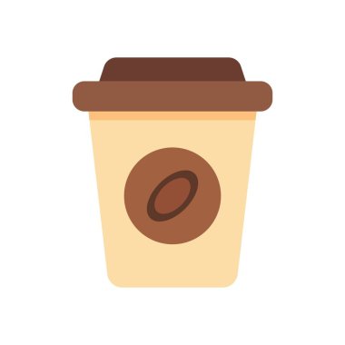 Kahverengi renk paletinde kahve çekirdeği sembolü ve basit düz grafik tasarımı olan paket fincanı.