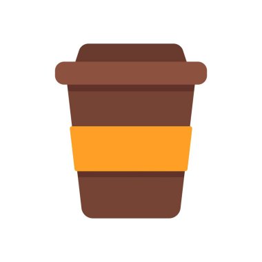 Basit yuvarlak düz kahve fincanı grafiği. Canlı turuncu etiketli. Kahve dükkanı veya dijital menü varlıkları için ideal.