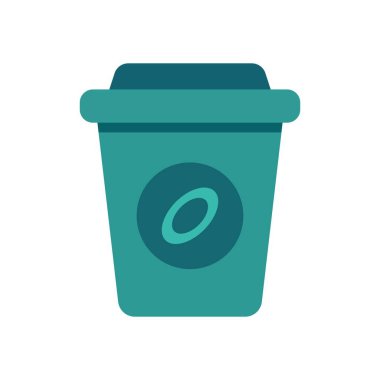 Turkuaz gölgeli basit düz vektör kahve fincanı. Yiyecek ve içecek arayüzü için koyu kahve çekirdeği sembolü.