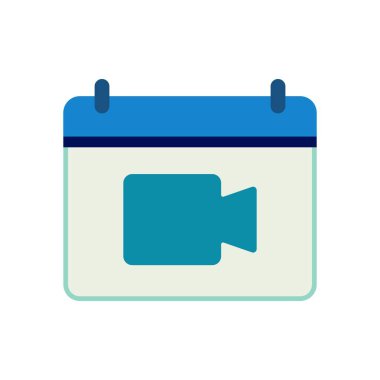 Video arama randevusunu, yayın tarihini veya yapım takvimini temsil eden film kamerası simgesine sahip vektör takvimi