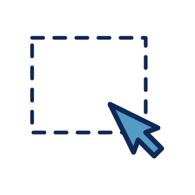 Noktalı bir dikdörtgenin üzerinde gezinen bir bilgisayar okunun düz çizimi, yazılım içindeki seçim veya kırpma özelliklerini göstermek için kullanılır