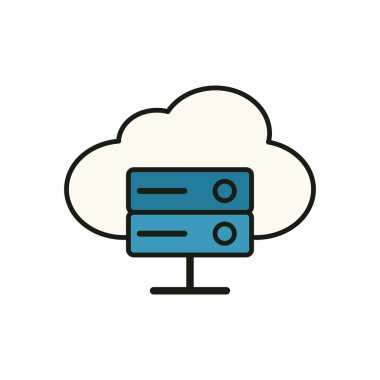 Beyaz bulut içindeki mavi sunucu simgesi vektör illüstrasyonunda bulut depolama veya web sunucu servisini temsil ediyor