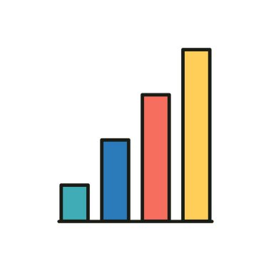 Cesur hatları ve finansal veya istatistiksel verileri temsil eden çok renkli çubukları olan basit vektör çubuğu grafiği