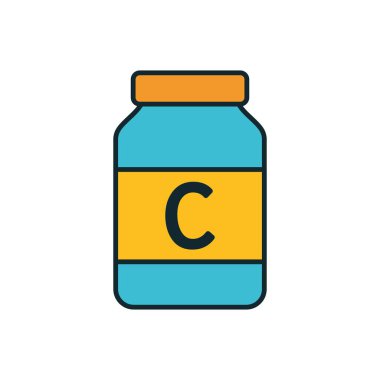 Temiz modern stile ve eczane veya beslenme grafiği için parlak renklere sahip C vitamini.