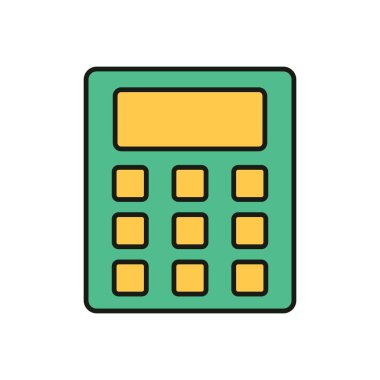 Yeşil Vaka ve Mali Konsept için Sarı Klavye Özellikleri içeren Modern Düz Tasarım Hesaplayıcı Çizimi