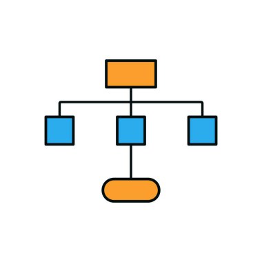 Mavi Kareler ve Dikey Yerleşimde Turuncu Dikdörtgenlerde Akış Çizelgesi Elementlerini Gösteren Temiz Çizgi Çizelgesi