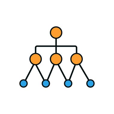 Dairesel Düğümler ve Satırlar Kullanılarak Hiyerarşi ve İlişkileri Gösteren Basit Düz Tasarım Ağı Diyagramı