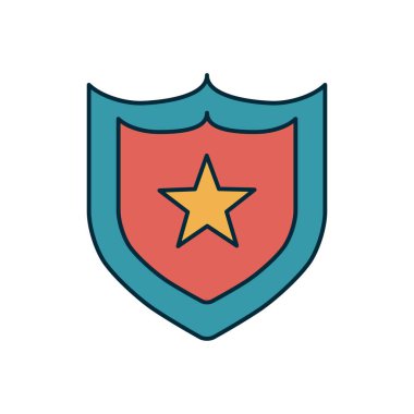 Mavi ve Kırmızı Kalkan Taslaklı Güvenlik Rozeti Resimleri ve Çizgi Film Biçiminde Merkezlenmiş Yıldız Simgesi