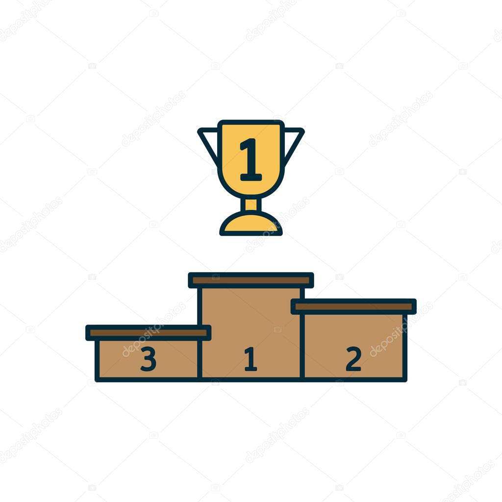 Three-Level Podium Icon with First, Second, and Third Place Markings and Number One Trophy