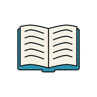 Basit çizgi film tasarımı içinde soyut metin satırları ve krema sayfaları ile kitap illüstrasyonunu aç