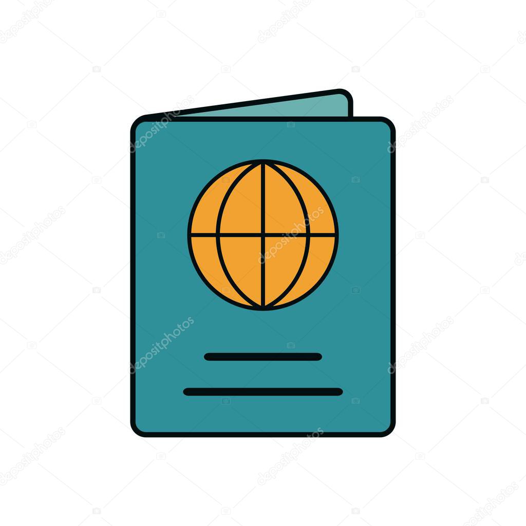 Simple Blue Passport Icon with Orange Global Logo Representing Identity Verification and Border Control