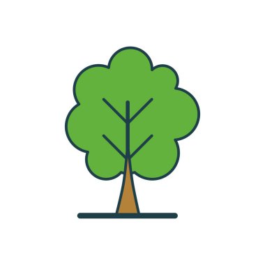 Yapraklı taç ve toprak renklerine sahip minimalist ağaç vektörü açık hava sahnesi veya doğa temalı grafik için idealdir.