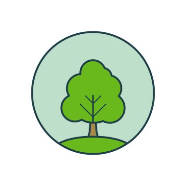 Dairesel çerçevede çevre kavramına sahip asgari ağaç çizimi, temiz düz çizgi film tasarımı