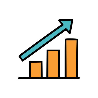 Üç Çubuk ve Parlak Yükselme Eğilimi Oklarıyla İş Başarı Çizelgesinin Düz Çizimi