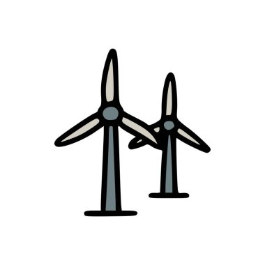 Çevre dostu yeşil enerji temalı üç bıçaklı pervaneli stilize rüzgar jeneratörleri