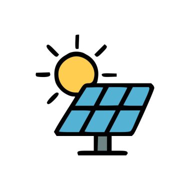 Çizgi film Güneş Paneli Işıldayan Güneş ışınlarıyla Parlak Sarı Güneş 'ten Elektrik üretiyor