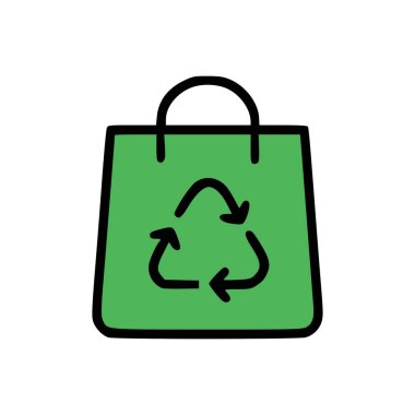 Çevreye duyarlı perakende ve plastiksiz alışveriş kavramlarını temsil eden kalın geri dönüşüm işaretli minimalist yeniden kullanılabilir çanta.