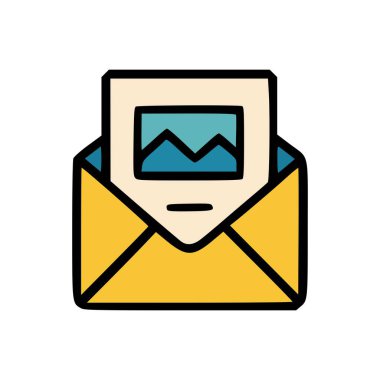 E- posta servisleri için resim, fotoğraf gönderimi, çevrimiçi iletişim veya ileti içeriğini içeren harf vektör simgesi