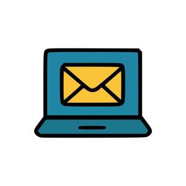 E- posta istemcisi, web posta servisi veya internet mesajlaşma uygulaması için dizüstü bilgisayarında zarf bulunan dijital yazışma sembolü