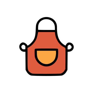 Kırmızı Şef Önlüğü 'nün Basit Düz Simgesi Parlak Sarı Cep ve Temiz Beyaz Arkaplan, Kalın Tasarım