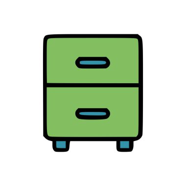 Ofis organizasyonu ve belge depolama için mobilya ikonu, iki çekmeceli minimalist yeşil dosya kabine vektörü
