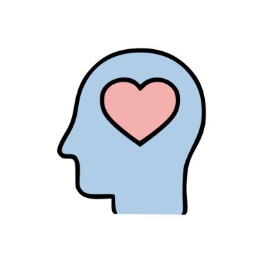 Modern vektör ikonu Serene açık mavi kafa yumuşak pembe bir kalbe sahip, duygusal zekayı ve barışı sembolize ediyor