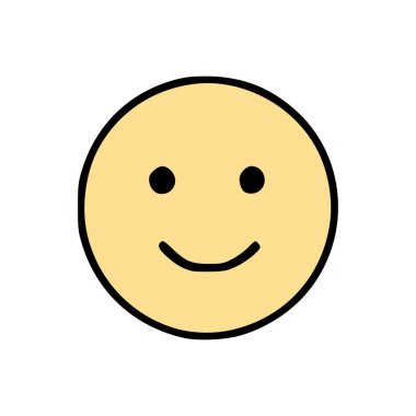 Çizgi film gülen yüz sembolü parlak sarı renkli, neşeli bir ifade ve beyaz izole arkaplanda temiz kalın çizgiler.