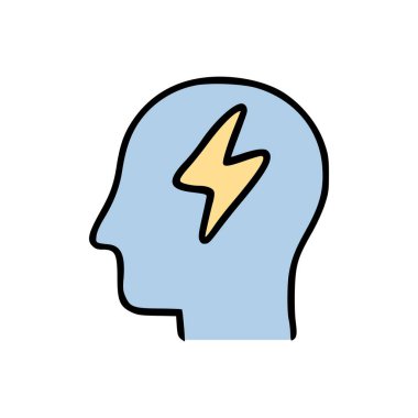 Minimum tasarım, içinde sarı cıvata olan bir profil kafası gösteriyor, zekayı, tükenmeyi ya da zihinsel enerjiyi temsil ediyor.