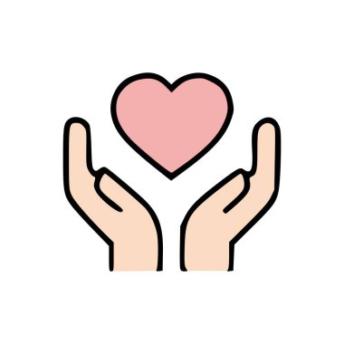 İnsan ellerinin havada yumuşak pembe bir kalbe sarılması sevgi, nezaket ve duygusal desteği ifade eder.