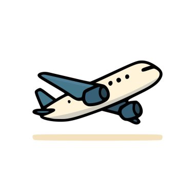 Kalkışı temsil eden düz vektör uçak simgesi, seyahat, uçuş veya ulaşım temaları için idealdir