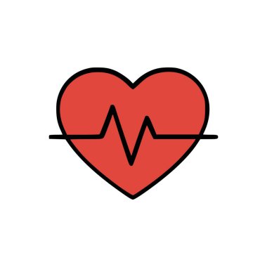 İçinde nabız çizgisi olan karikatür tarzı kalp, sağlık, zindelik ve kardiyovasküler sağlık grafikleri için temiz düz tasarım.