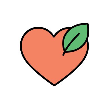 Yaprak ikonlu temiz düz tasarım kalp, vejetaryen sağlığı, çevre sağlığı ve doğal yaşam tarzı teması için ideal.