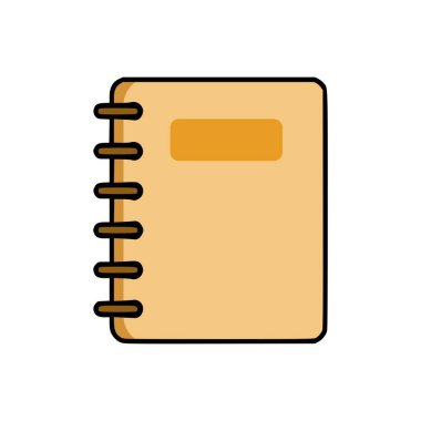 Koyu sarmal halkaları ve beyaz arka planda küçük turuncu etiketli kahverengi bir defter tasarımı